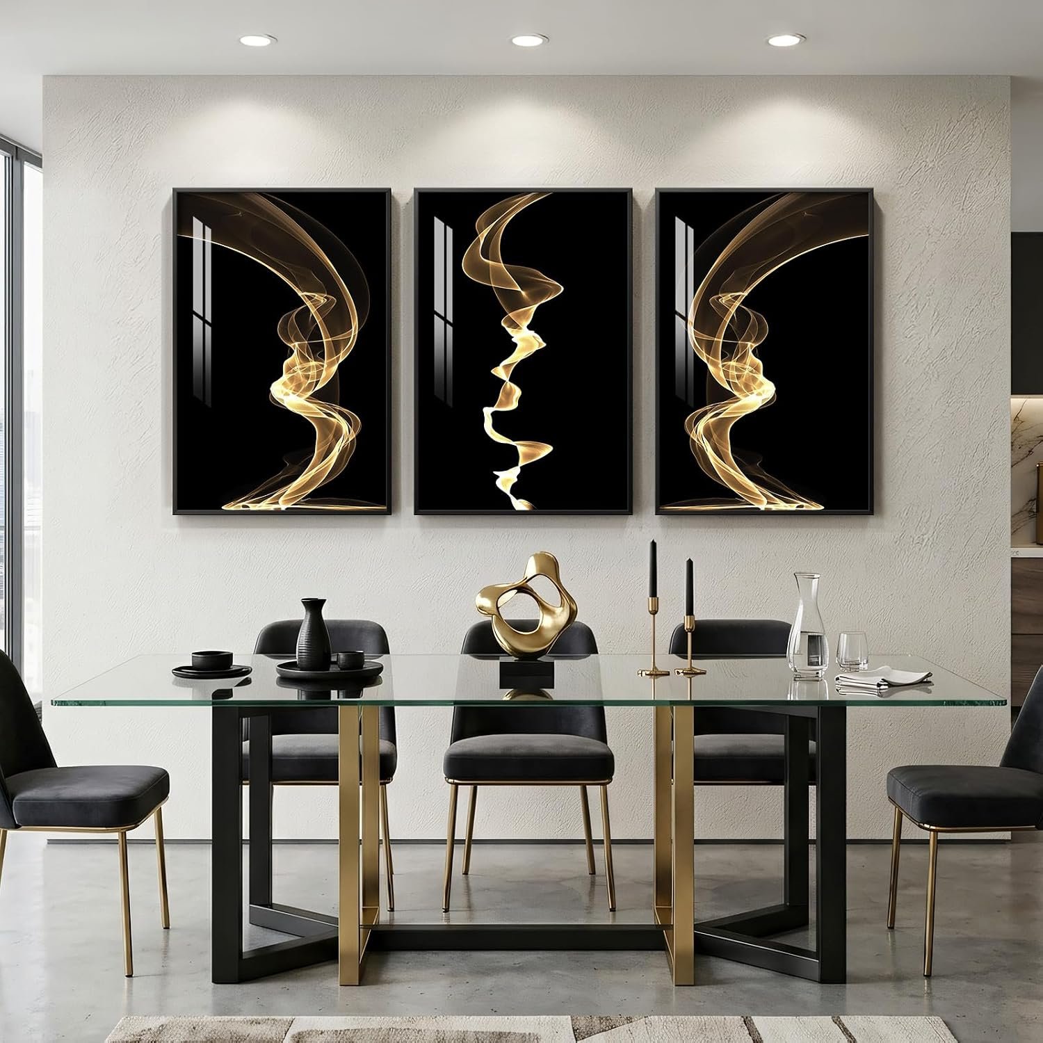 Large Framed Abstract Black and Gold Wall Art for Living Room, 24×36 Inch
