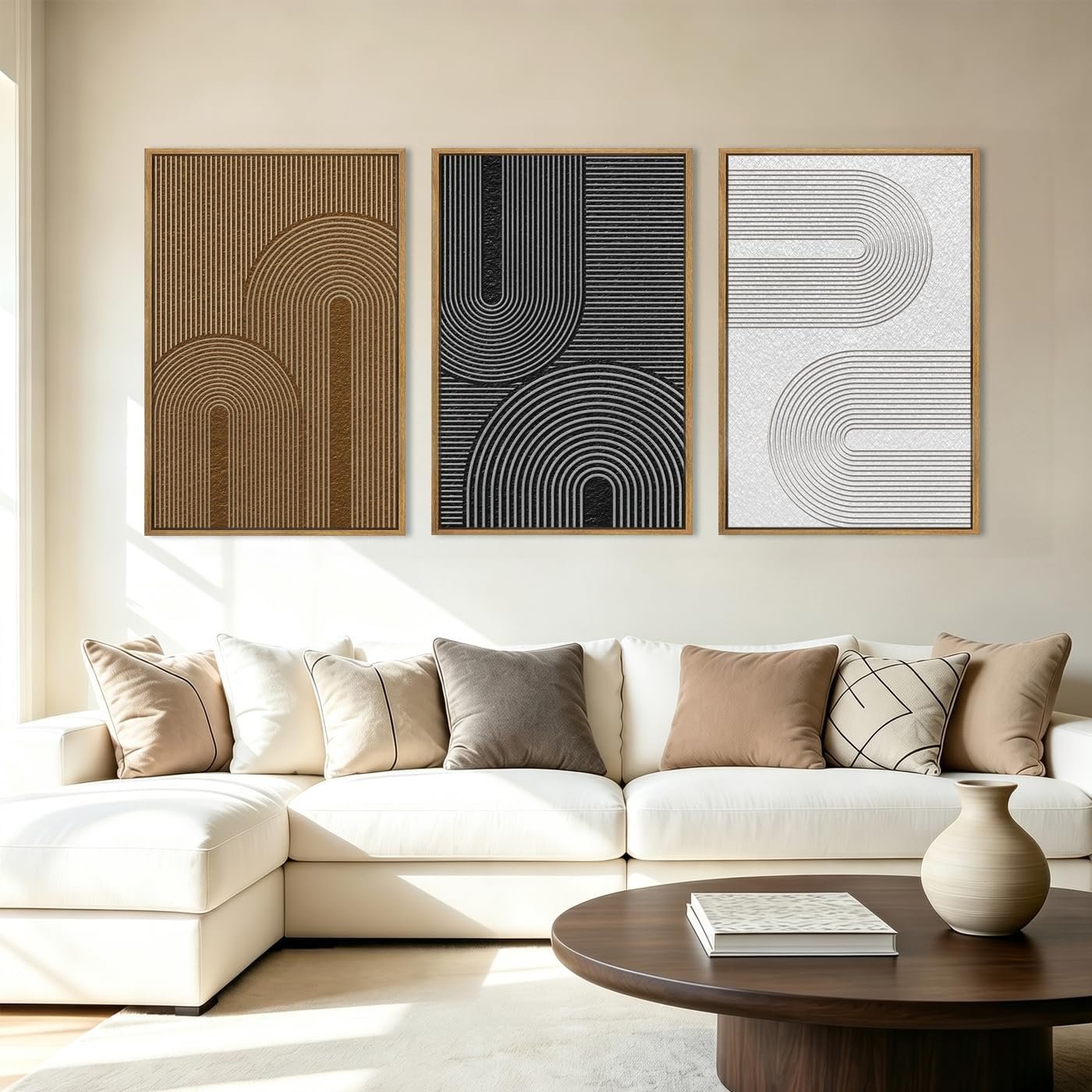 Extra Large Abstract Modern Wall Art Framed Dark Wall Painting Neutral Print Decor for Living Room Bedroom