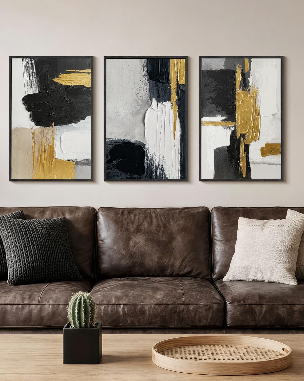 Framed Abstract Luxury Brown and Gold Wall Art for Living Room - Image 2