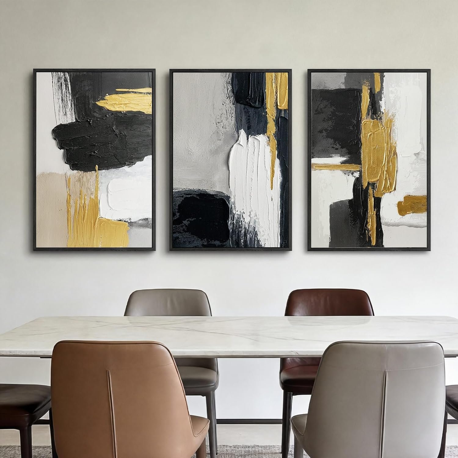 Framed Abstract Luxury Brown and Gold Wall Art for Living Room