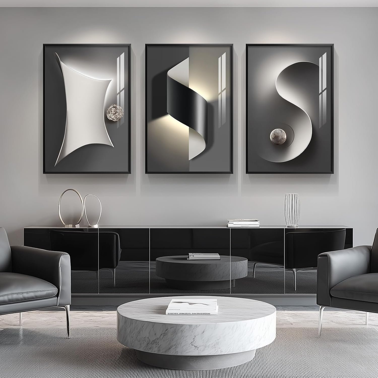 Framed Abstract Modern Black and White Wall Art for Living Room, 24×36 Inch