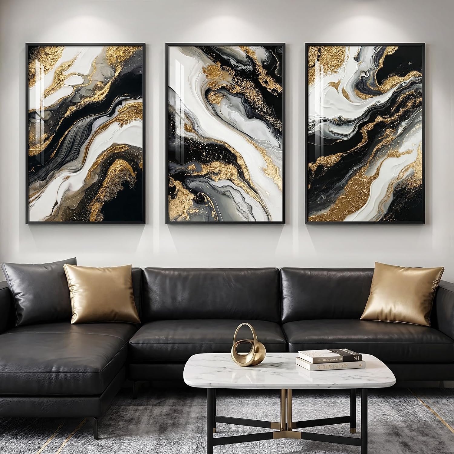 Large Framed Modern Luxury Wall Art, 3 Piece 24×36 Inch